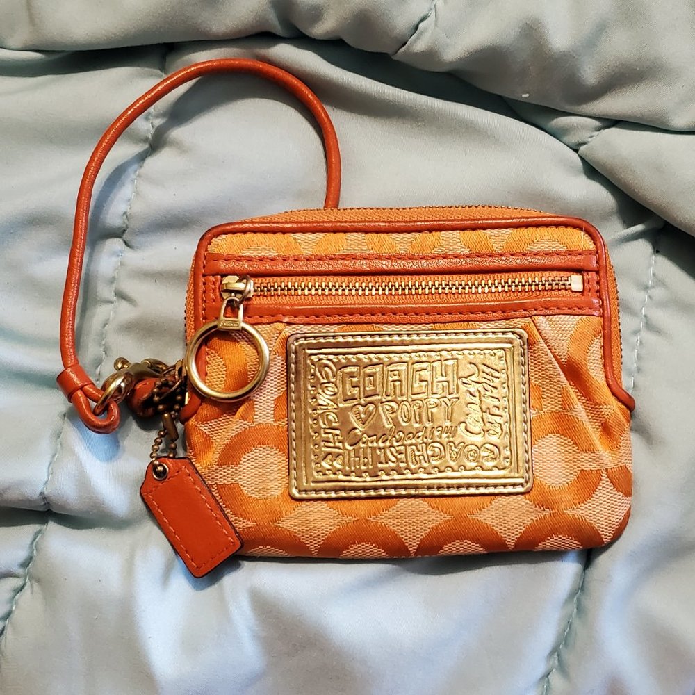Coach Poppy Wristlet/Wallet. Orange. Small.